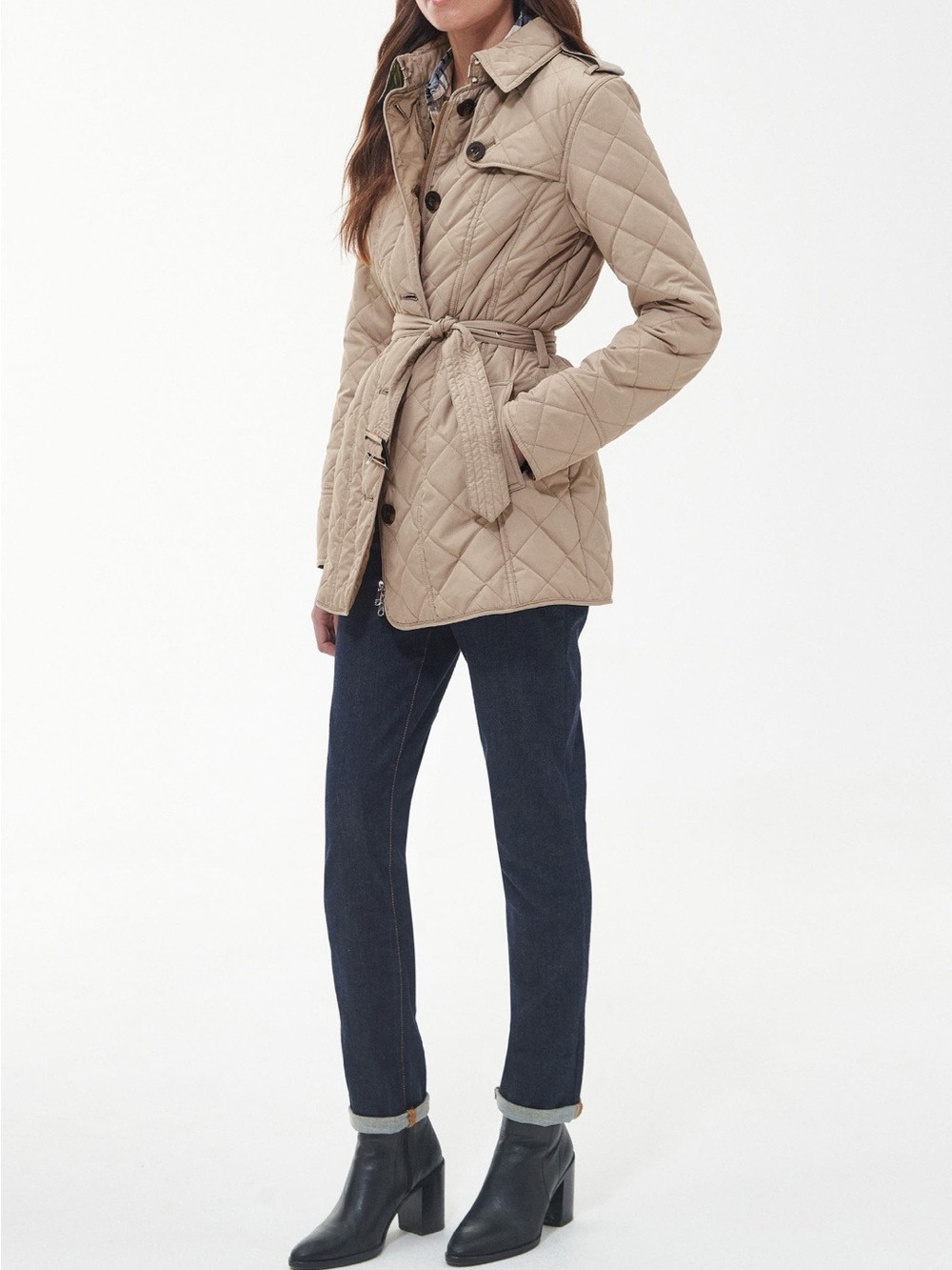 Barbour Tummel Belted Quilted Jacket Light Trench Beige